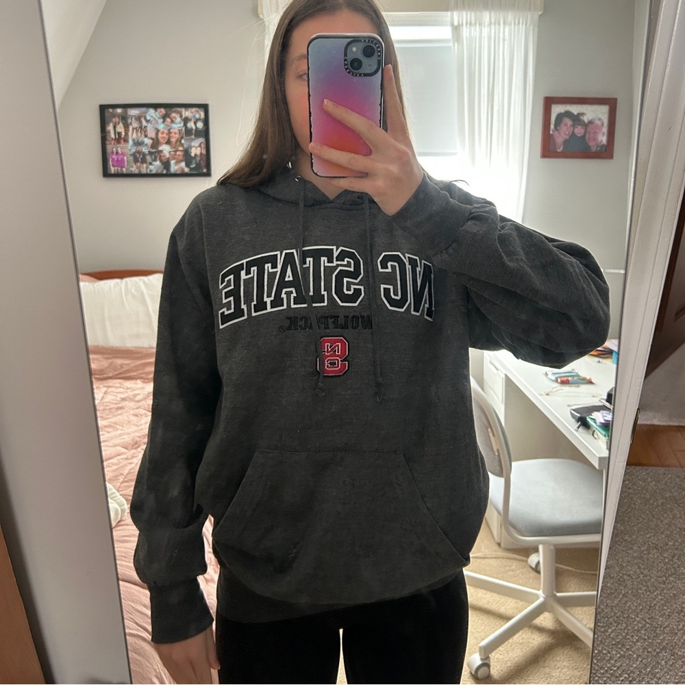nc state dark grey & red hoodie sweatshirt